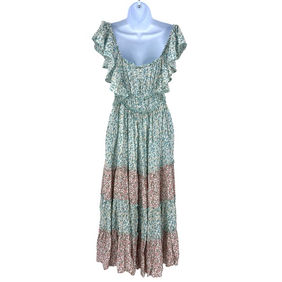 NWT Easel Los Angeles Floral Tiered Midi Dress Smocked Ruffle M cottagecore boho - Picture 7 of 9